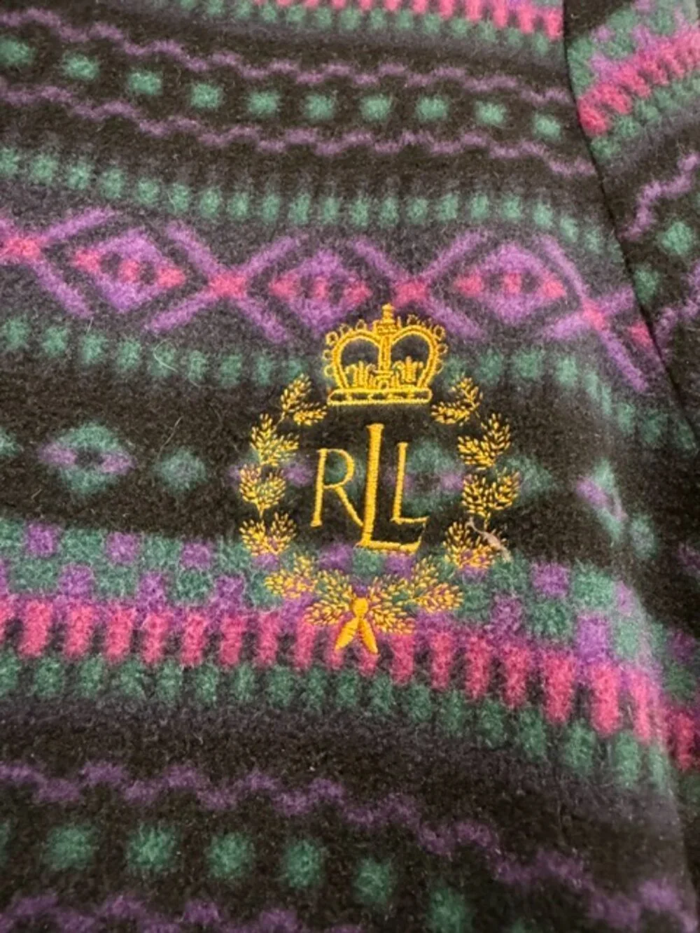 Ralph Lauren Purple Black Fleece Sleepshirt Tunic Nightgown Pockets.
